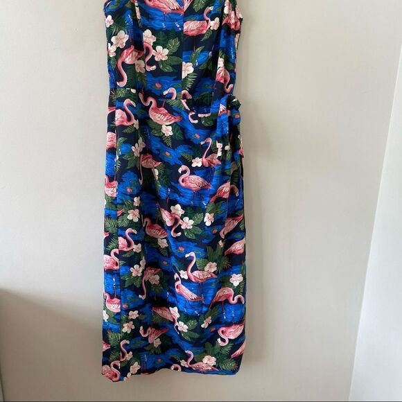 Revival-flamingo print Faux Wrap Midi Holiday/Sumner Dress - Picture 6 of 12